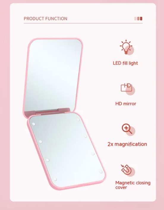 Espejo de maquillaje LED plegable