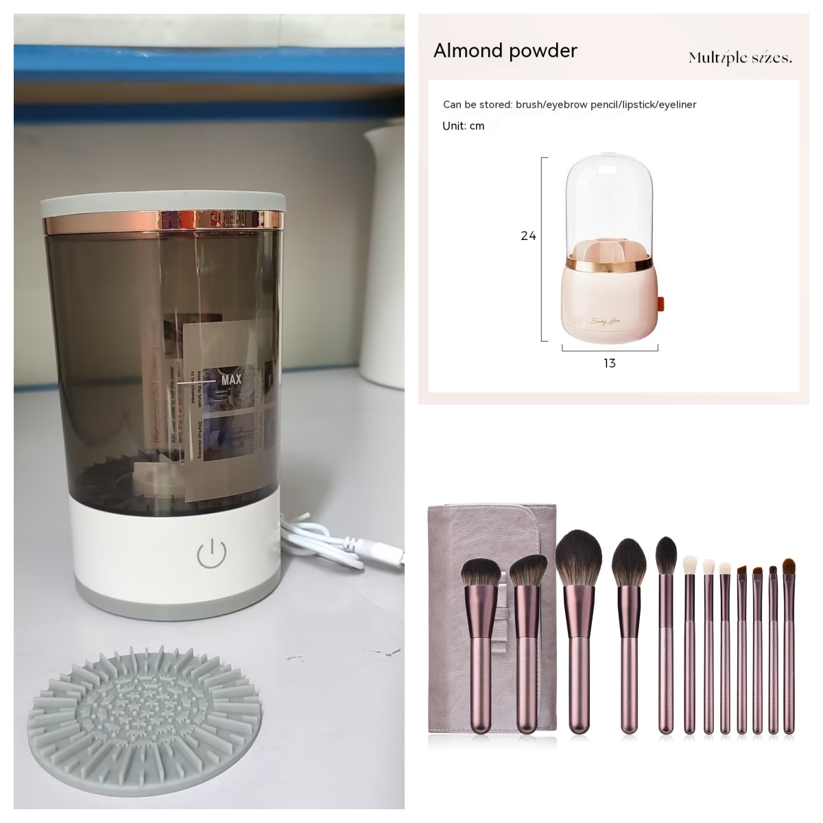 Limpiador eléctrico de brochas de maquillaje — Blanco