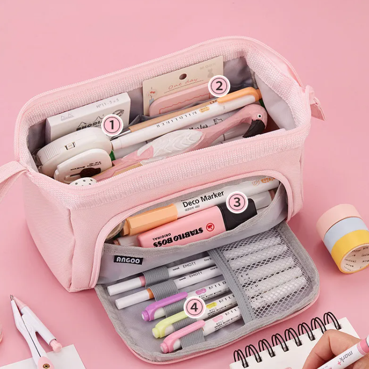 Canvas Double-Compartment Pencil Case