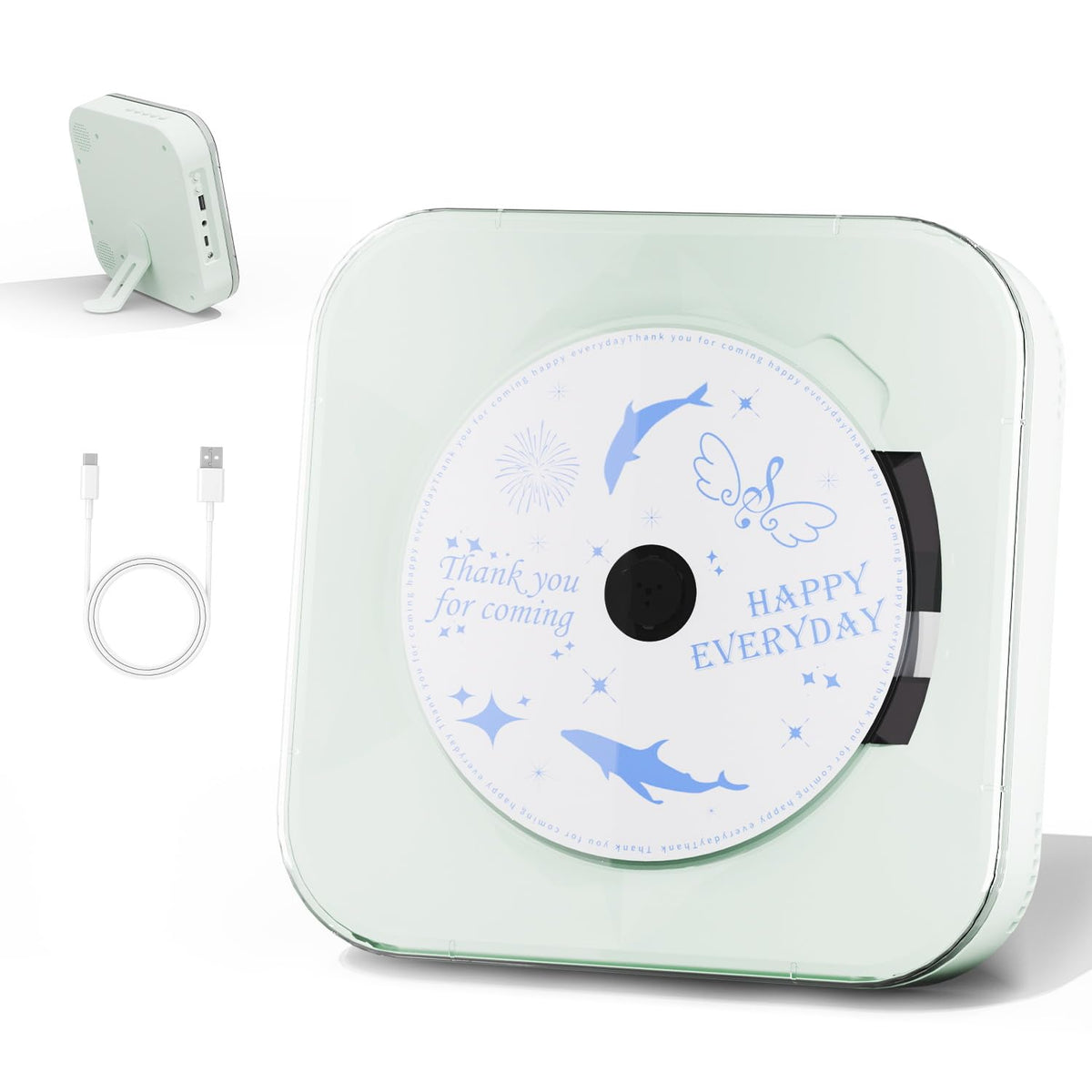Yintiny Light Green Audio CD Player with Speakers for Home Decor (CD909)