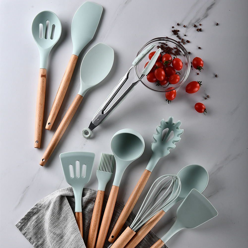 Silicone & Wood Utensils — 9-Piece Set