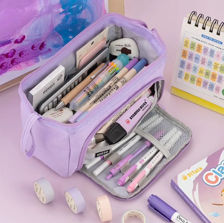 Canvas Double-Compartment Pencil Case