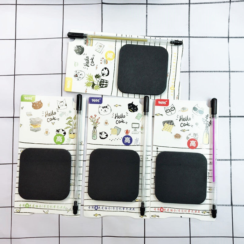 Set de notas adhesivas negras y bolígrafo brillante