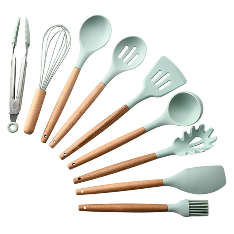Silicone & Wood Utensils — 9-Piece Set